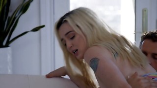 Horny stud gives blonde an ass play while poking her