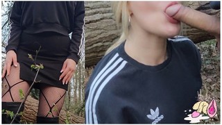 OUTDOOR Meet A Stranger in the Woods And after Blowjob I let Him Fuck me 