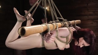 Jessica Ryan is tied naked and flogged in romp dungeon