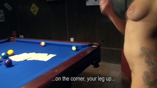 Pickup artist wins the pool game and fucks the dummy damsel